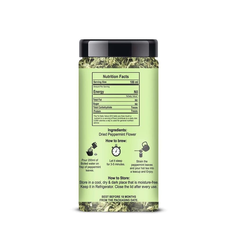 ManHar Organics Dried Peppermint Leaves Jar 45gm| Refreshing Herbal Tea & Culinary Use | 100% Natural & Edible | No Preservatives or Additives view 2