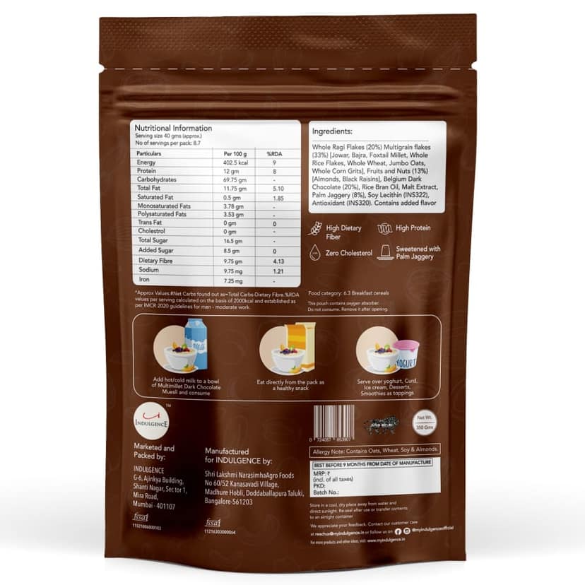 INDULGENCE Belgian Dark Chocolate Millet Muesli 350 gms - Wholesome Breakfast with Millets & Nuts view 2