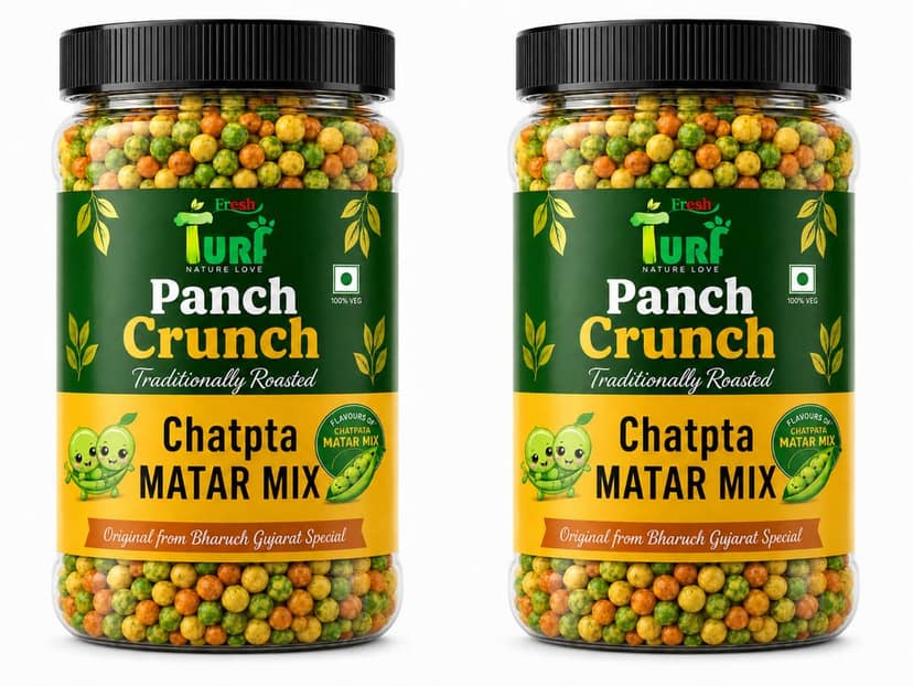 Turf Fresh Premium Panch Crunch MatarMix | Bharuch Special Roasted Five Floavours Chatpta PeasMix | High Panch Protein CrunchyMix Snack | Healthy & Tasty MixNamkeen | Power Packed Anytime Snack