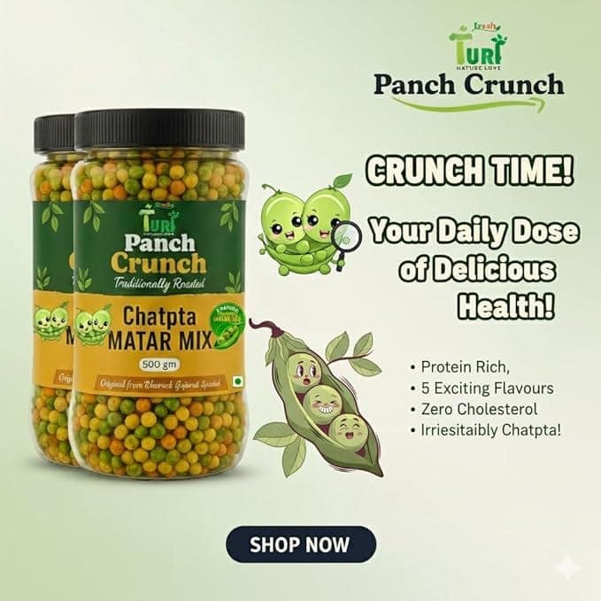 Turf Fresh Premium Panch Crunch MatarMix | Bharuch Special Roasted Five Floavours Chatpta PeasMix | High Panch Protein CrunchyMix Snack | Healthy & Tasty MixNamkeen | Power Packed Anytime Snack view 2