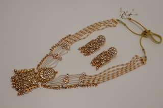 Traditional Gold Plated Kundan Pearl Multilayered Necklace Set with Earrings