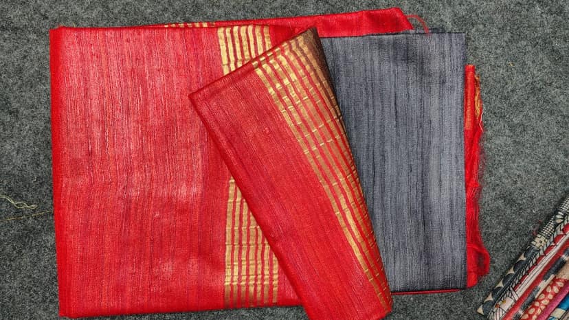 Pure Tussar Kosa Silk Saree with Zari Border view 2