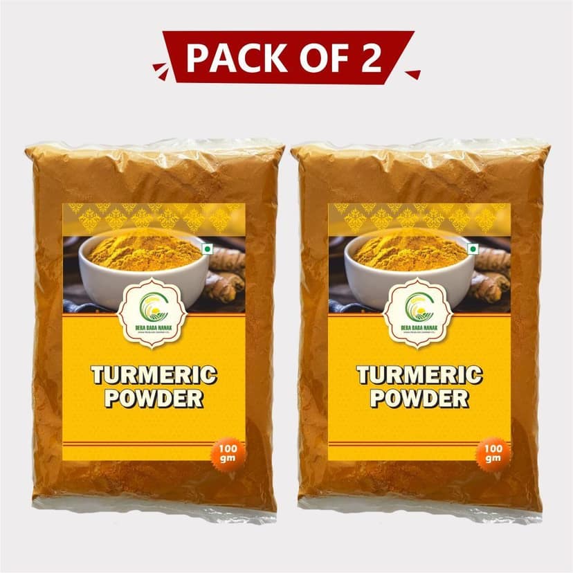 Turmeric Powder 200gm (2 × 100gm) – Dera Bera Nanak Natural Haldi Powder for Flavorful Meals & Health.