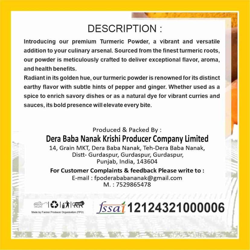 Turmeric Powder 200gm (2 × 100gm) – Dera Bera Nanak Natural Haldi Powder for Flavorful Meals & Health. view 2