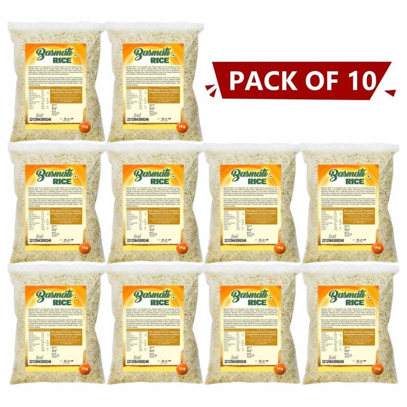 Basmati Rice 1 kg Pack of 10 by The Ujjwal Farmer Producer – Farm-Fresh, Long-Grain Rice for Perfect Everyday Meals. view 2