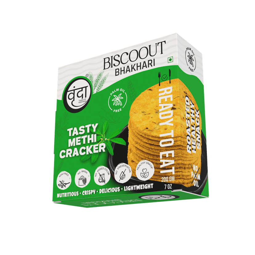 Vrunda Palm Oil Free Roasted Bhakhari |Methi, Jeera, Hot Chilli, Chilli Garlic & Jaggery |Snacks |Pack of 5(200Gm each) view 2
