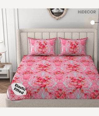 HIDECOR Microfibre Floral Fitted Fitted bedsheet with 2 Pillow Covers ( King Size ) - Multi