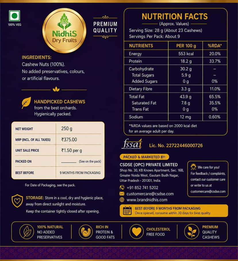 Nidhi'S Dry Fruits Cashew Nuts – Regular view 2