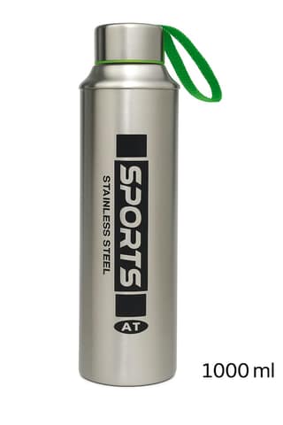 Stainless Steel Water Bottle 1000ml, Single Wall with Carrying Strap