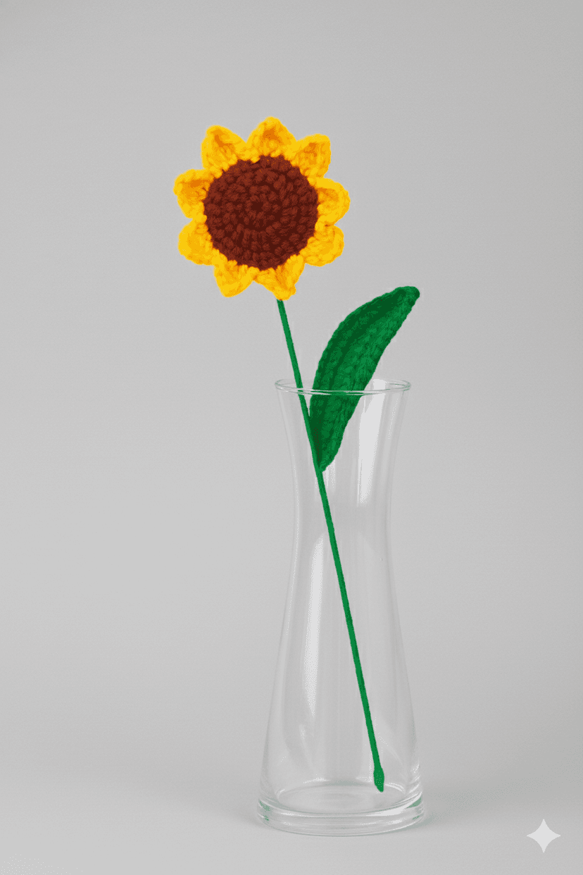 Laxmi Creations Handmade Crochet Sunflower Stick | 11" Artificial Flower | Yellow & Brown Acrylic Yarn | Home Decor & Gifting view 2