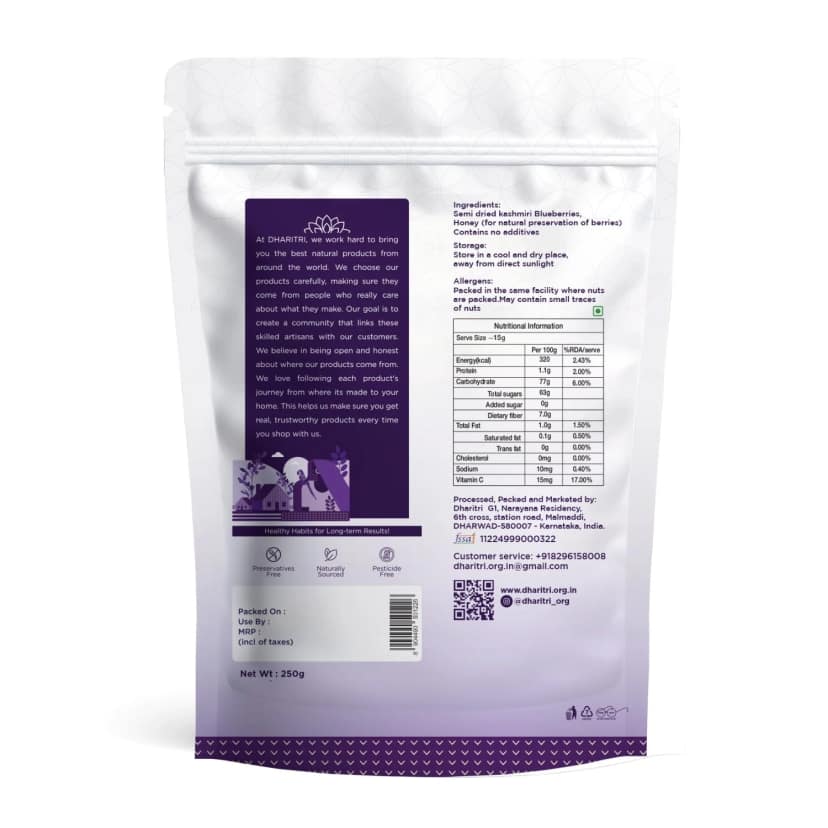 VASUNDHARA DHARITRI Semi-dried Kashmiri Blueberries 250gms, Naturally Dried Blueberries, High in Vitamins, Antioxidants & Fibers, Boosts Immunity, Bone & Skin Health, Guilt-free Healthy Diet view 2