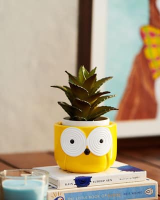 HomifyArt Owl Art Resin Flower Pot Planter for Home, Office, Bedroom, Living Room, Table Decor 3" x 4" Inch. Set of 1 (Yellow Pcs 1)