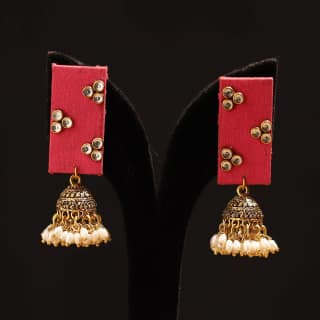 Red - Siya Stone Work Fabart GS Jhumka Earrings