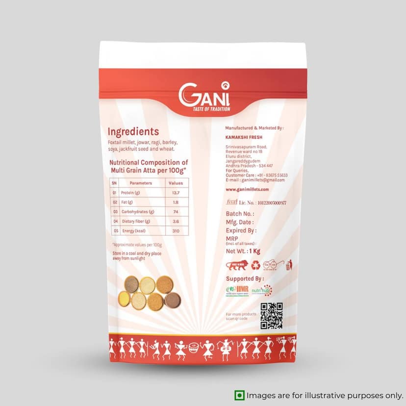 Gani Multi Millet Atta - Diabetic Friendly & Rich in Fiber- 1 Kg view 2