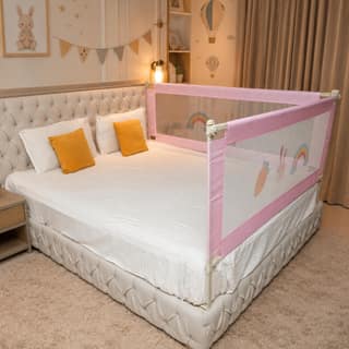 Kids Station 2 Side Basic Bed Rail Guard (6.6ft x 6ft / 200cm x 180cm), Bed Railing for Baby Safety, Kids Toddler Bed Protector Side Walls, Adjustable Height, Portable & Foldable (Pink) Kids Station 2 Side Basic Bed Rail Guard (6.6ft x 6ft / 200cm x 180c