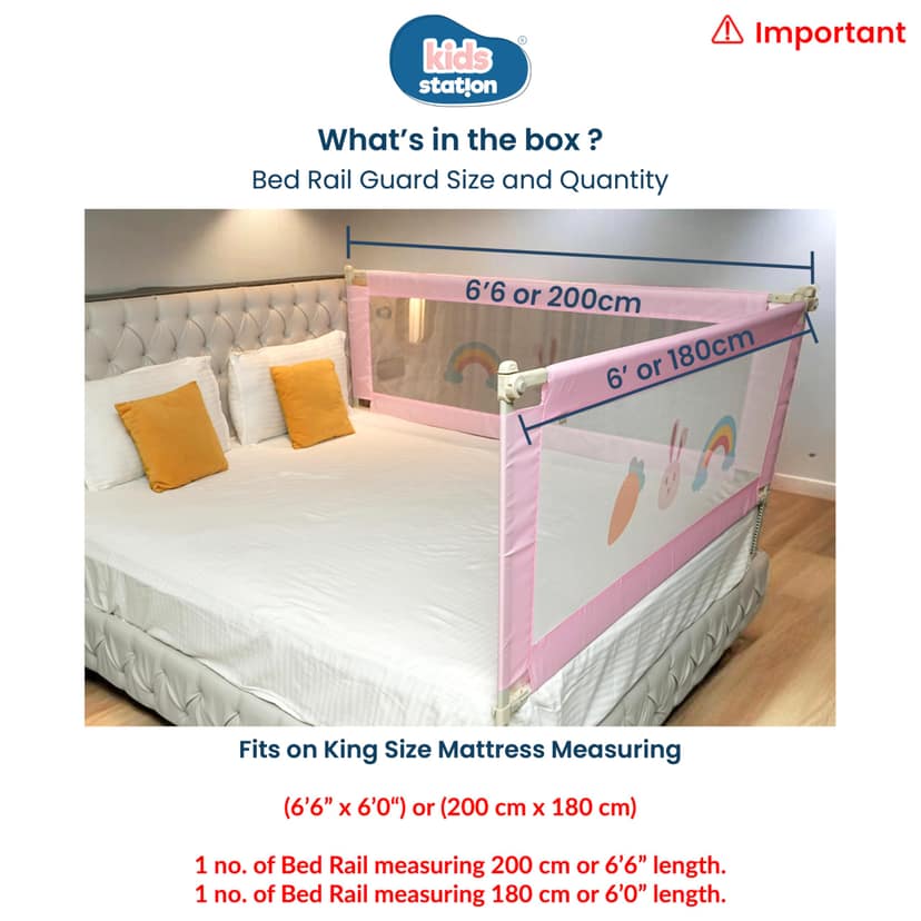 Kids Station 2 Side Basic Bed Rail Guard (6.6ft x 6ft / 200cm x 180cm), Bed Railing for Baby Safety, Kids Toddler Bed Protector Side Walls, Adjustable Height, Portable & Foldable (Pink) Kids Station 2 Side Basic Bed Rail Guard (6.6ft x 6ft / 200cm x 180c view 2