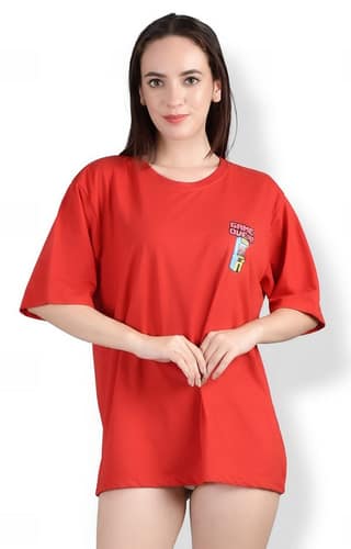 Game Over : Quirky Printed Oversized Women's Tees In Red Color