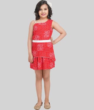 Being Naughty Rayon A-line Dress For Girls ( Pack of 1 , Red )