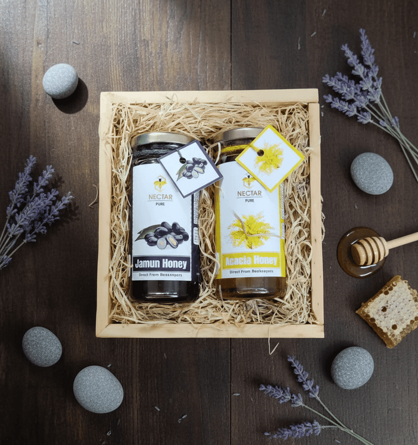 Honey Combo gift pack with wooden pine tray & Wooden spoon. view 2