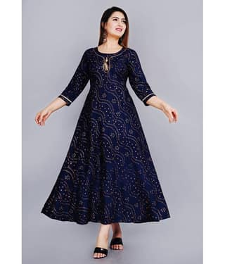 Smien - Blue Rayon Women's Flared Kurti ( Pack of 1 )