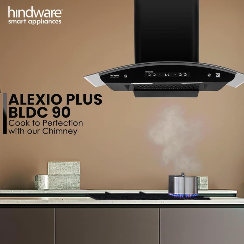 Hindware Alexio Plus BLDC 90cm Auto Clean Chimney, Black view 2
