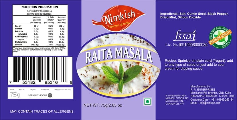 Nimkish Raita Masala | 75g | Authentic Himalayan Seasoning | No Preservatives view 2