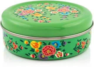 Rajasthani Handpainted Stainless Steel Masala Box Green Colour-4563