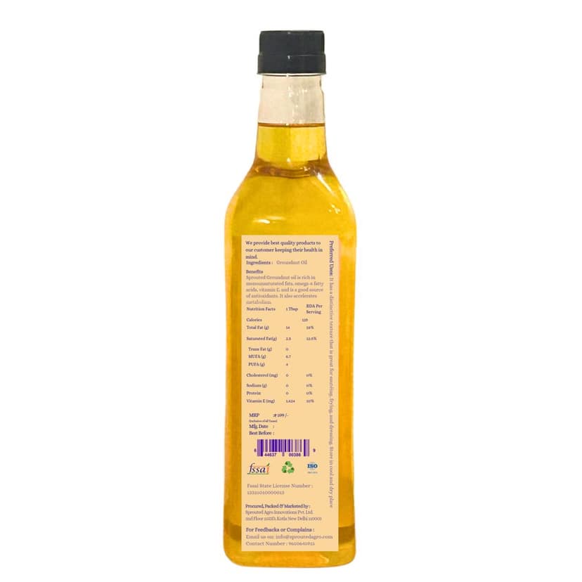 Sprouted Wood Cold Pressed Groundnut / Peanut Oil (Mufali ka tel) | Glass Bottle | Kohlu/ Kacchi Ghani | | 100% Pure | Gluten-Free | Chemical Free | Wood Cold Pressed/ Cold Pressed Groundnut/ Peanut Oil for Cooking in 1 Litre view 2