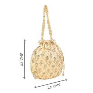 Exquisite Beaded Drawstring Potli Bag in Shimmering Champagne