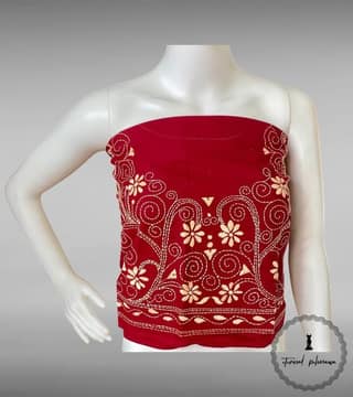 Red Bengal Kantha Hand Embroidered Blouse Piece for Sarees (Copy)