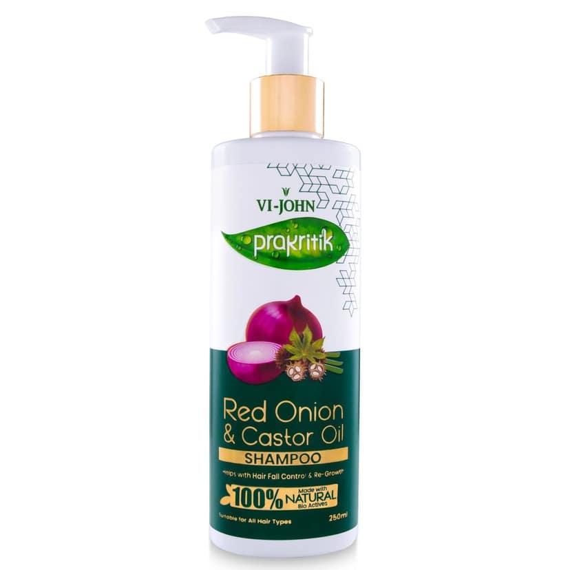 VI-JOHN PRAKRITIK Red Onion & Castor Oil Shampoo Helps with Hair Fall & Re-Growth 100% Bio Actives (250 ml)