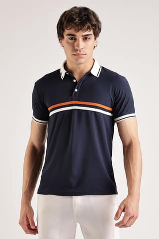 Polyester Navy Striped Polo