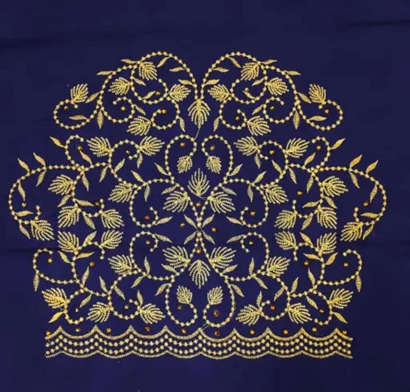 Blue and gold embroidered blouse - Un Stiched Blouse - 1 Meter view 2