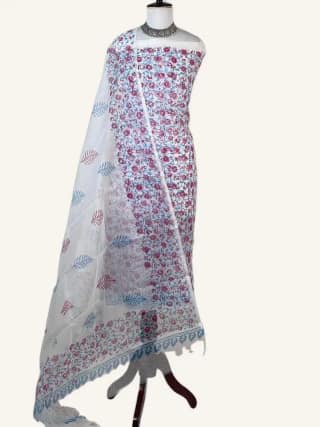 Kota Doria Dress Material Powder Blue Floral Jaal