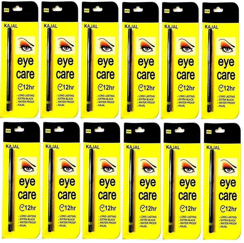 Elecsera Eye Care Kajal Long Lasting Extra Black Waterproof pack of 12 (Black, 12.6 g)