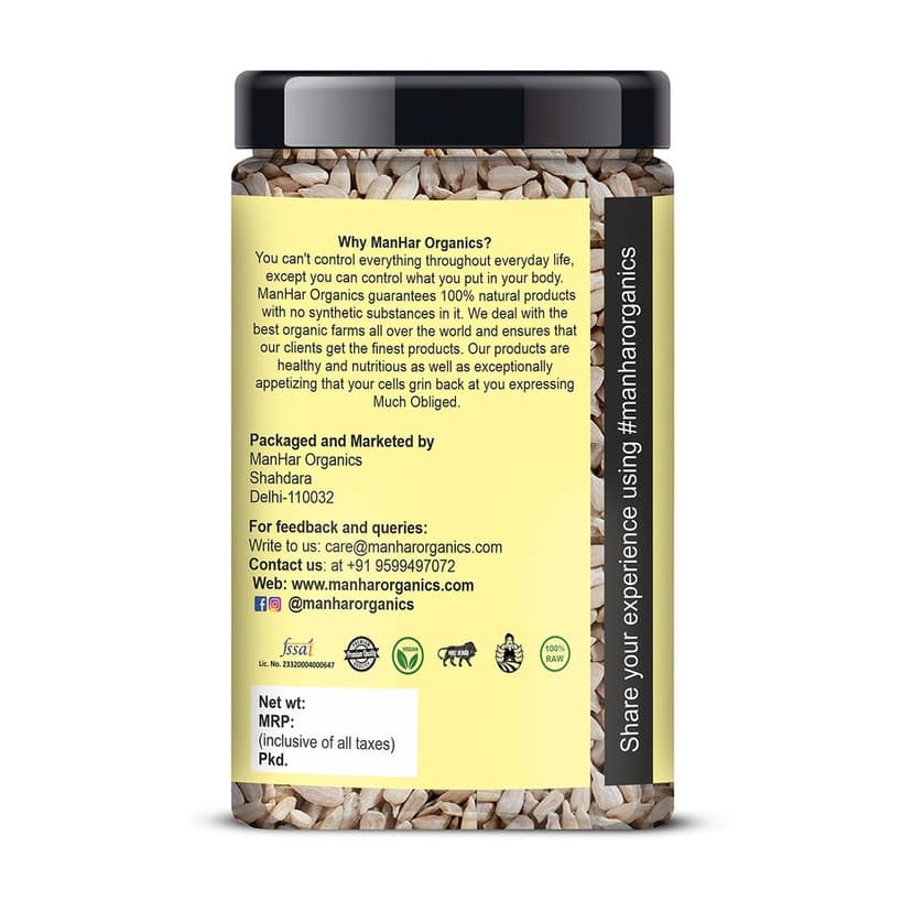 ManHar Organics Sunflower Seeds 475gm Jar For Eating - AAA Grade |Protein and Fiber Rich Superfood|( pack of 2, 475gm each ) view 2