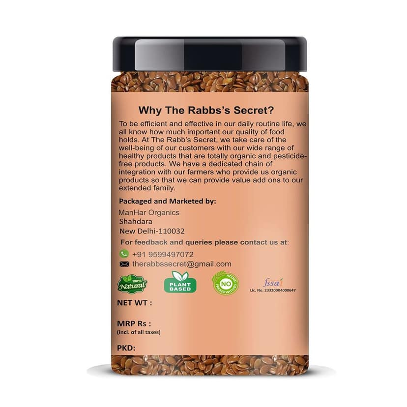 The Rabb's Secret Raw Flax Seeds 500gm Jar - Alsi Seeds for Weight Loss, Diet Food (Flax Seeds, 500gm) view 2