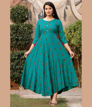 anushansa Pack of 1 Rayon Printed Anarkali Women's Kurti - ( Green )
