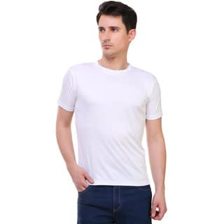 Cssb Mens White Solid Cotton Lycra Round Neck T-Shirt