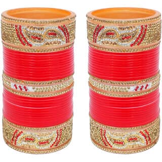 Lucky Jewellery Designer Golden White & Red Stone Chuda Bridal Wedding Choora Fashion Chura Set