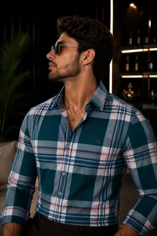 Men's Premium Blue & Brown Check Formal Shirt