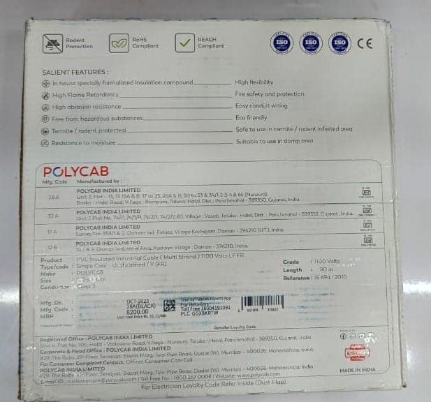POLYCAB 4.0MM FLAME RETARDENT LEAD FREE 90MTR LENGTH COPPER CABLE OPTIMA+ (100% ORIGINAL) view 2