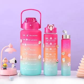 Motivational Water Bottle Combo Set (2L, 900ML, 300ML) | Gym & Office Water Bottles with Time Marker, Straw & Sipper | Reusable Leakproof Bottles for Adults (Multicolor- 3 Combo, Pack1)