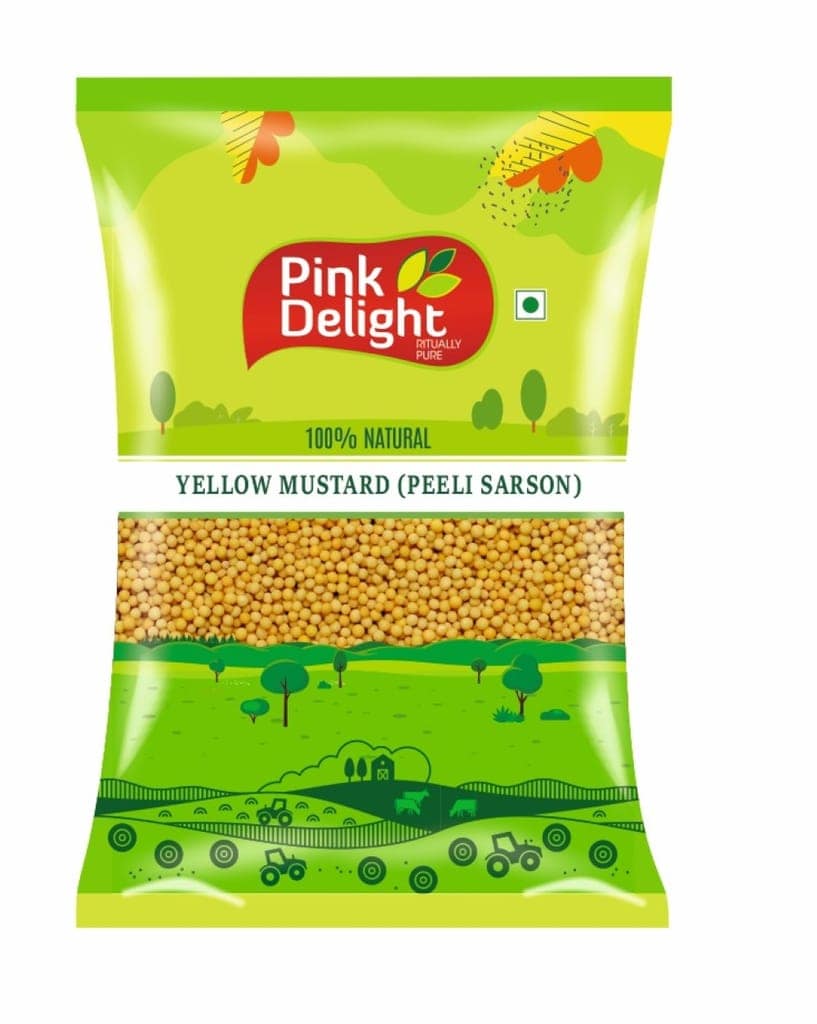Pink Delight Spices | Sarso Peeli (Yellow Mustard Seed) | Natural & Organic Whole Spices | 500 Gm Pack