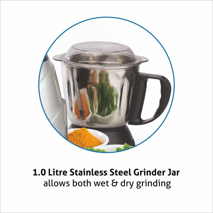 Mixer Grinder 750W 100% Copper Motor, 1 Transparent Jar, 3 Stainless Steel Jars, - Silver (4022 PLAT PLUS) view 2