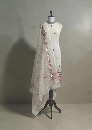 Handwoven Kota Doria Cotton Dress Material with Hand-embroidered Dupatta