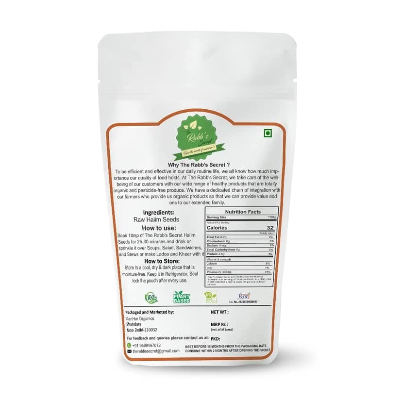 The Rabb's Secret - Natural Halim Seeds- 200gm (Aliv/Garden Cress/Haleem Seeds) for Eating and Weight Management, Immunity Booster Superfood view 2