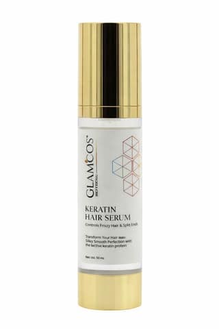 Glamcos Professional Keratin Hair Serum | Controls Frizzy Hair & Split Ends | Smooth, Silky & Shiny Finish | Salon Professional Hair Serum for Dry & Damaged Hair – 50ml