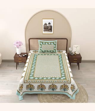 Shubastik Cotton 1 Single Bedsheet with 1 Pillow Cover ( Green )