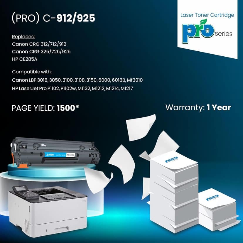 ProDot (PRO C-912/925 Laser Toner Cartridge for CRG 312/712/912/325/725/925 Compatible with Canon LBP 3018, 3050, 3100, 3108, 3150, 6000, MF3010 & HP P1102, P1102w, M1132, M1214, M1217 view 2